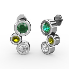 Swarovski, yeşil kuvars ve peridot 8 ayar beyaz altın küpe