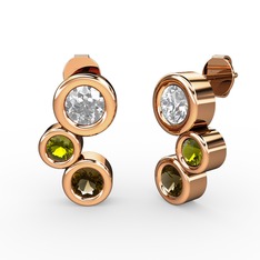 Dumanlı kuvars, pırlanta ve peridot 14 ayar rose altın küpe (1.84 karat)