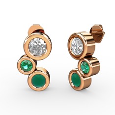 Kök zümrüt, swarovski ve yeşil kuvars 18 ayar rose altın küpe