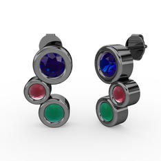 Vinda Küpe - Kök zümrüt, lab safir ve kök yakut 925 ayar siyah rodyum kaplama gümüş küpe #1jddbm