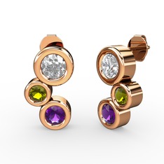 Vinda Küpe - Ametist, pırlanta ve peridot 14 ayar rose altın küpe (1.84 karat) #1jdskfv