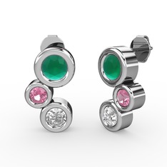 Vinda Küpe - Swarovski, kök zümrüt ve pembe kuvars 14 ayar beyaz altın küpe #1jijymt