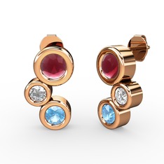 Vinda Küpe - Akuamarin, kök yakut ve pırlanta 18 ayar rose altın küpe (0.48 karat) #1jjiqyw