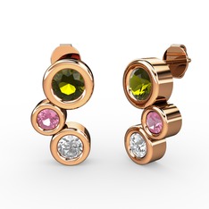 Vinda Küpe - Beyaz zirkon, peridot ve pembe kuvars 18 ayar rose altın küpe #1jjjwgy