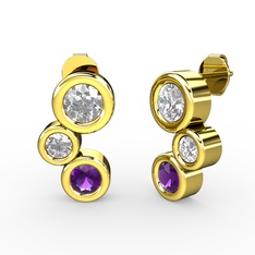 Vinda Küpe - Ametist, beyaz zirkon ve swarovski 8 ayar altın küpe #1jny22r