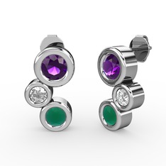 Vinda Küpe - Kök zümrüt, ametist ve swarovski 8 ayar beyaz altın küpe #1jqn0t