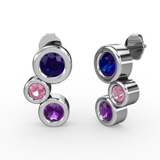 Vinda Küpe - Ametist, lab safir ve pembe kuvars 8 ayar beyaz altın küpe #1jwedi4