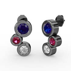 Swarovski, lab safir ve rodolit garnet 925 ayar siyah rodyum kaplama gümüş küpe