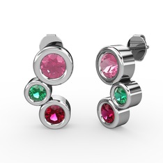 Vinda Küpe - Rodolit garnet, pembe kuvars ve yeşil kuvars 18 ayar beyaz altın küpe #1k71t0w