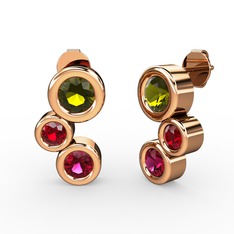 Rodolit garnet, peridot ve garnet 8 ayar rose altın küpe