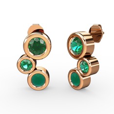 Kök zümrüt ve yeşil kuvars 18 ayar rose altın küpe