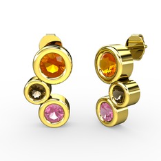 Vinda Küpe - Pembe kuvars, sitrin ve dumanlı kuvars 8 ayar altın küpe #1ki2w9f