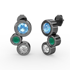 Vinda Küpe - Pırlanta, akuamarin ve kök zümrüt 925 ayar siyah rodyum kaplama gümüş küpe (1 karat) #1ko7jcn