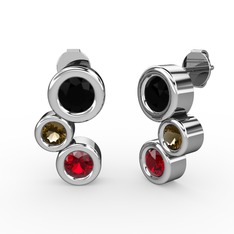 Garnet, siyah zirkon ve dumanlı kuvars 925 ayar gümüş küpe