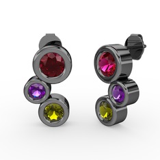 Peridot, rodolit garnet ve ametist 925 ayar siyah rodyum kaplama gümüş küpe