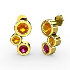 Vinda Küpe - Rodolit garnet ve sitrin 8 ayar altın küpe #1kuzx6