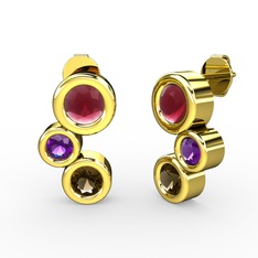 Vinda Küpe - Dumanlı kuvars, kök yakut ve ametist 925 ayar altın kaplama gümüş küpe #1kvmcxf