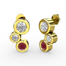 Vinda Küpe - Kök yakut, beyaz zirkon ve swarovski 8 ayar altın küpe #1kwm13e