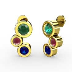 Vinda Küpe - Lab safir, yeşil kuvars ve kök yakut 18 ayar altın küpe #1kybkj9