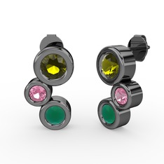 Vinda Küpe - Kök zümrüt, peridot ve pembe kuvars 925 ayar siyah rodyum kaplama gümüş küpe #1l5kuqs