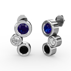 Vinda Küpe - Siyah zirkon, lab safir ve pırlanta 925 ayar gümüş küpe (0.48 karat) #1lntp3w