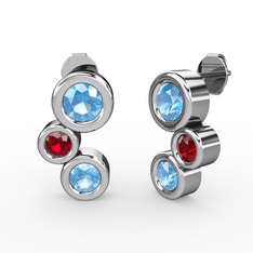 Akuamarin ve garnet 14 ayar beyaz altın küpe
