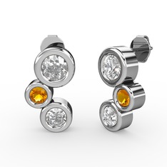 Beyaz zirkon, swarovski ve sitrin 18 ayar beyaz altın küpe