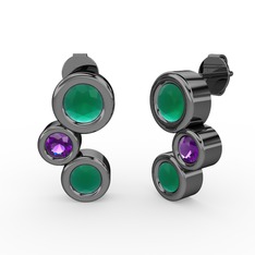 Vinda Küpe - Kök zümrüt ve ametist 925 ayar siyah rodyum kaplama gümüş küpe #1lxxzu2