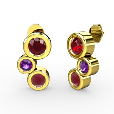 Vinda Küpe - Kök yakut, garnet ve ametist 18 ayar altın küpe #1ly42ey