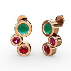 Vinda Küpe - Garnet, kök zümrüt ve rodolit garnet 14 ayar rose altın küpe #1lyilg8