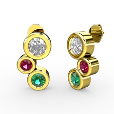 Yeşil kuvars, swarovski ve rodolit garnet 925 ayar altın kaplama gümüş küpe