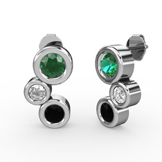 Vinda Küpe - Siyah zirkon, yeşil kuvars ve pırlanta 14 ayar beyaz altın küpe (0.48 karat) #1mhf980