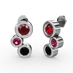 Siyah zirkon, garnet ve rodolit garnet 18 ayar beyaz altın küpe