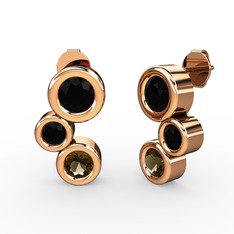 Dumanlı kuvars ve siyah zirkon 8 ayar rose altın küpe