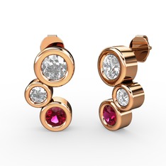 Rodolit garnet ve swarovski 18 ayar rose altın küpe