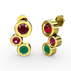 Vinda Küpe - Kök zümrüt, garnet ve rodolit garnet 14 ayar altın küpe #1nh0cal