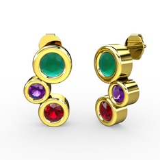 Vinda Küpe - Garnet, kök zümrüt ve ametist 18 ayar altın küpe #1ni8dw8