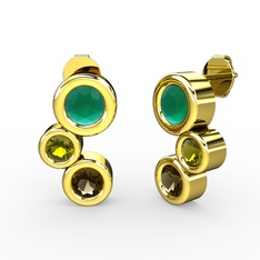 Vinda Küpe - Dumanlı kuvars, kök zümrüt ve peridot 8 ayar altın küpe #1np3lem