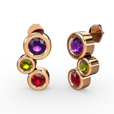 Vinda Küpe - Garnet, ametist ve peridot 18 ayar rose altın küpe #1npkrw7