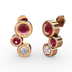 Vinda Küpe - Beyaz zirkon, kök yakut ve rodolit garnet 18 ayar rose altın küpe #1nypktb