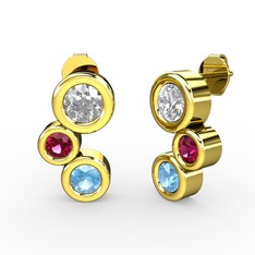 Akuamarin, pırlanta ve rodolit garnet 8 ayar altın küpe (1.84 karat)