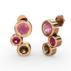 Vinda Küpe - Dumanlı kuvars, pembe kuvars ve rodolit garnet 14 ayar rose altın küpe #1o05rai