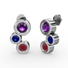 Vinda Küpe - Kök yakut, ametist ve lab safir 14 ayar beyaz altın küpe #1o1983h