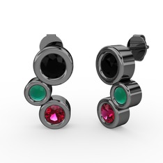 Rodolit garnet, siyah zirkon ve kök zümrüt 925 ayar siyah rodyum kaplama gümüş küpe