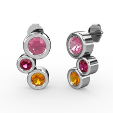 Vinda Küpe - Sitrin, pembe kuvars ve rodolit garnet 8 ayar beyaz altın küpe #1o39xis