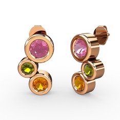 Sitrin, pembe kuvars ve peridot 18 ayar rose altın küpe