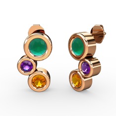 Sitrin, kök zümrüt ve ametist 8 ayar rose altın küpe