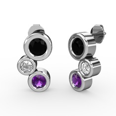 Vinda Küpe - Ametist, siyah zirkon ve beyaz zirkon 8 ayar beyaz altın küpe #1o9dnki