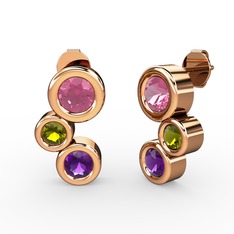 Vinda Küpe - Ametist, pembe kuvars ve peridot 925 ayar rose altın kaplama gümüş küpe #1odgizw