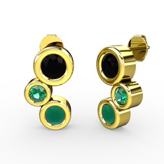 Vinda Küpe - Kök zümrüt, siyah zirkon ve yeşil kuvars 925 ayar altın kaplama gümüş küpe #1oejeie